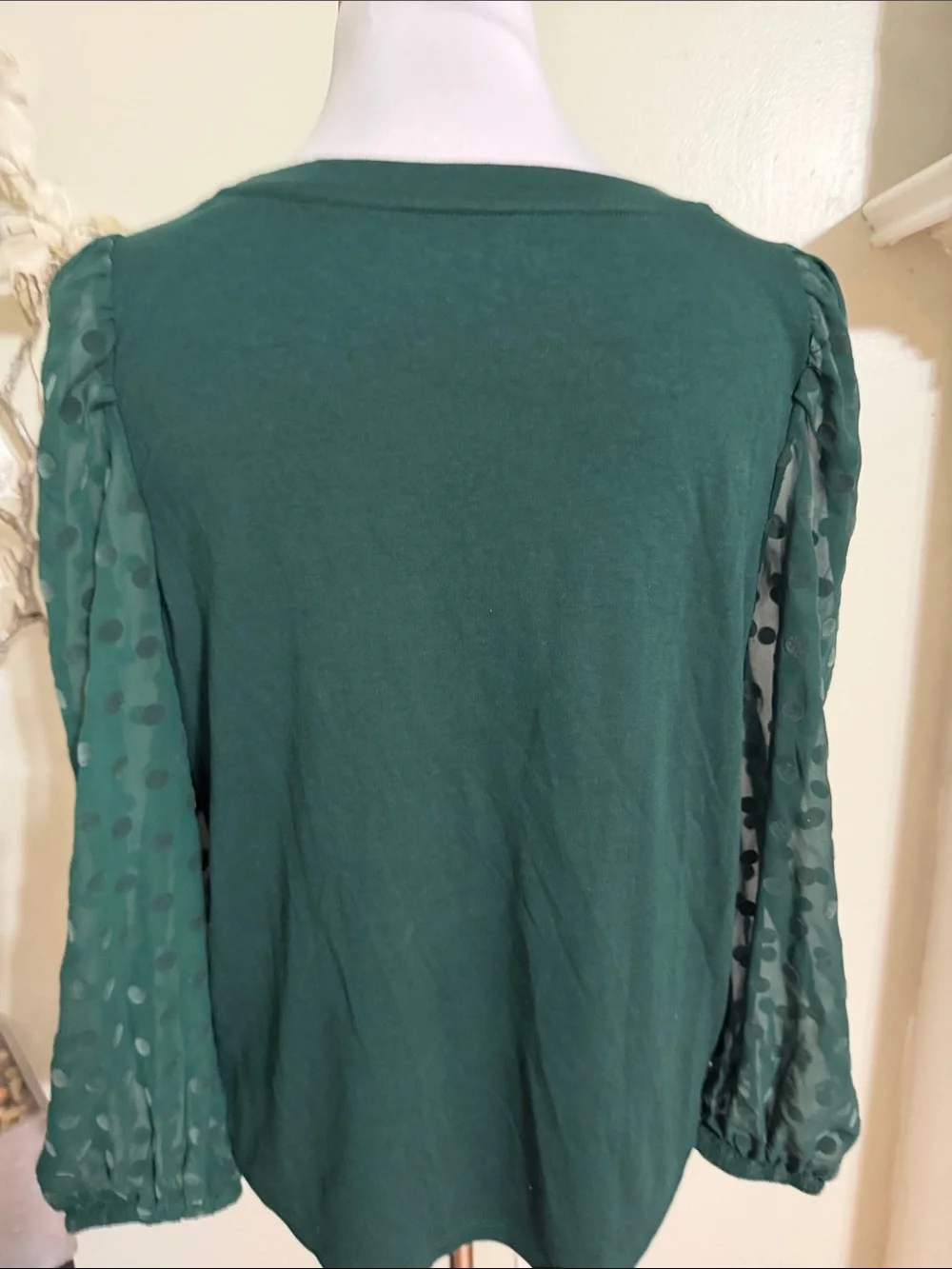 LOFT Dark Green Puff Sleeve Knit Top
